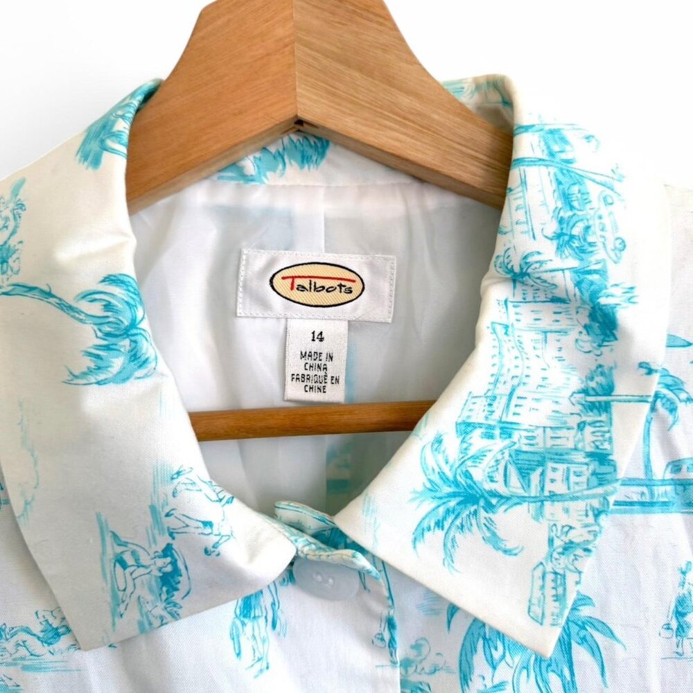 Talbots White Blue Patterned Button Up Jacket Wom… - image 4